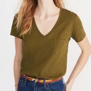 Madewell Olive Green Solid Pocket V Neck Tee XS
